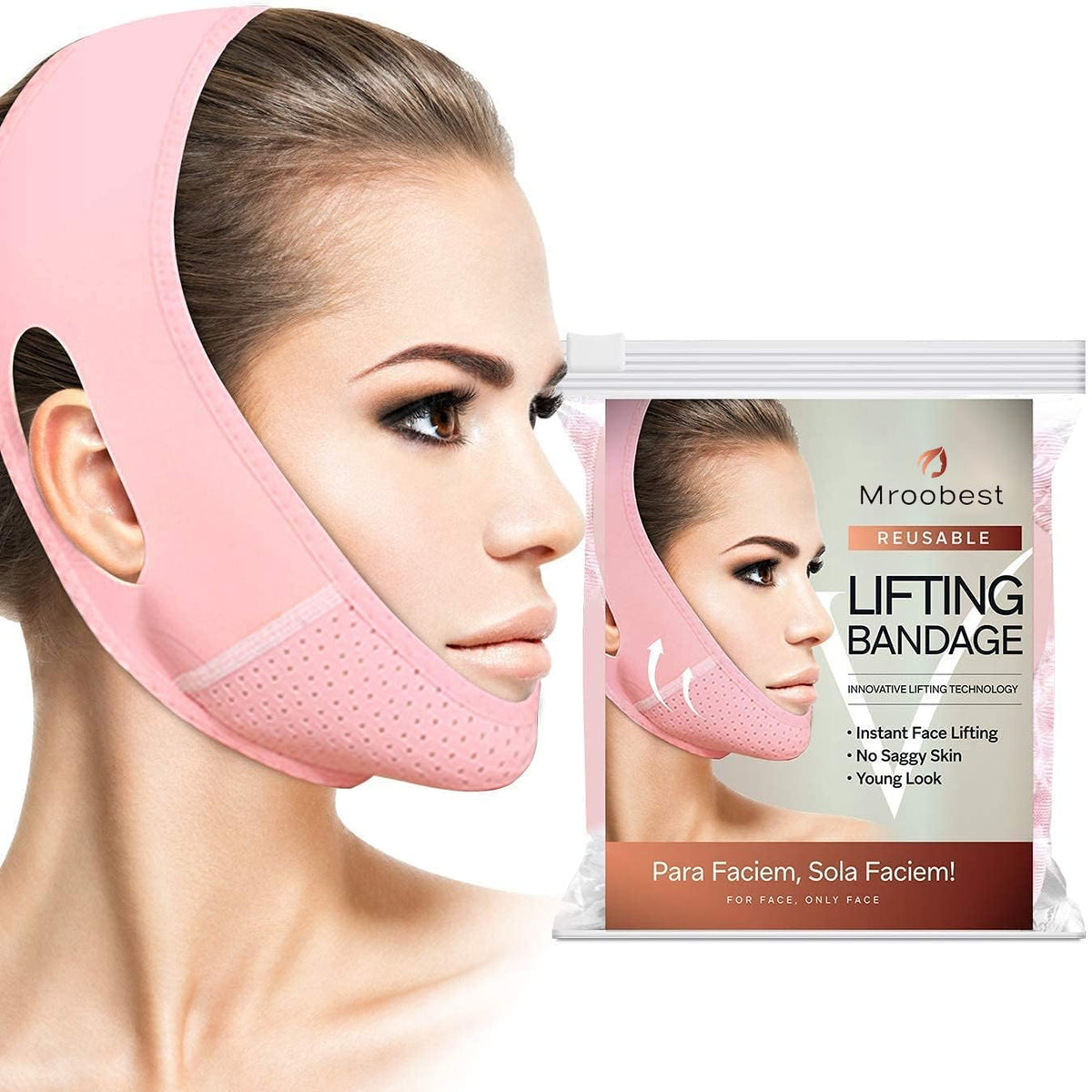 Mroobest ParaFaciem lifting bandage focuses on the chin to refine contour and reduce sag.