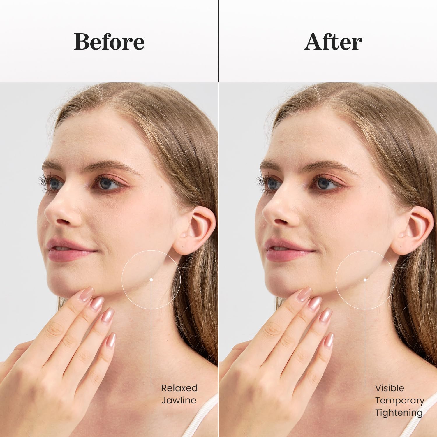 Neck area contour with the Mroobest ParaFaciem V Line Mask showing smoothing effect