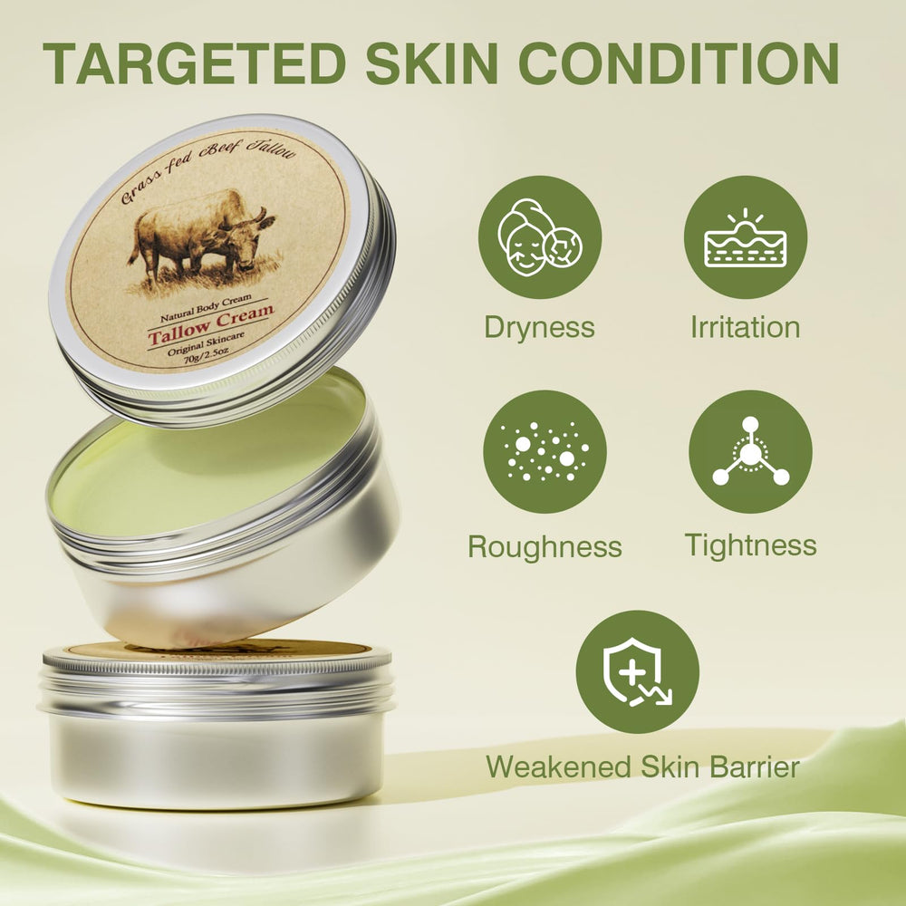 MROUVIK Beef Tallow on the face illustrates gentle daily moisturizer for all skin types.
