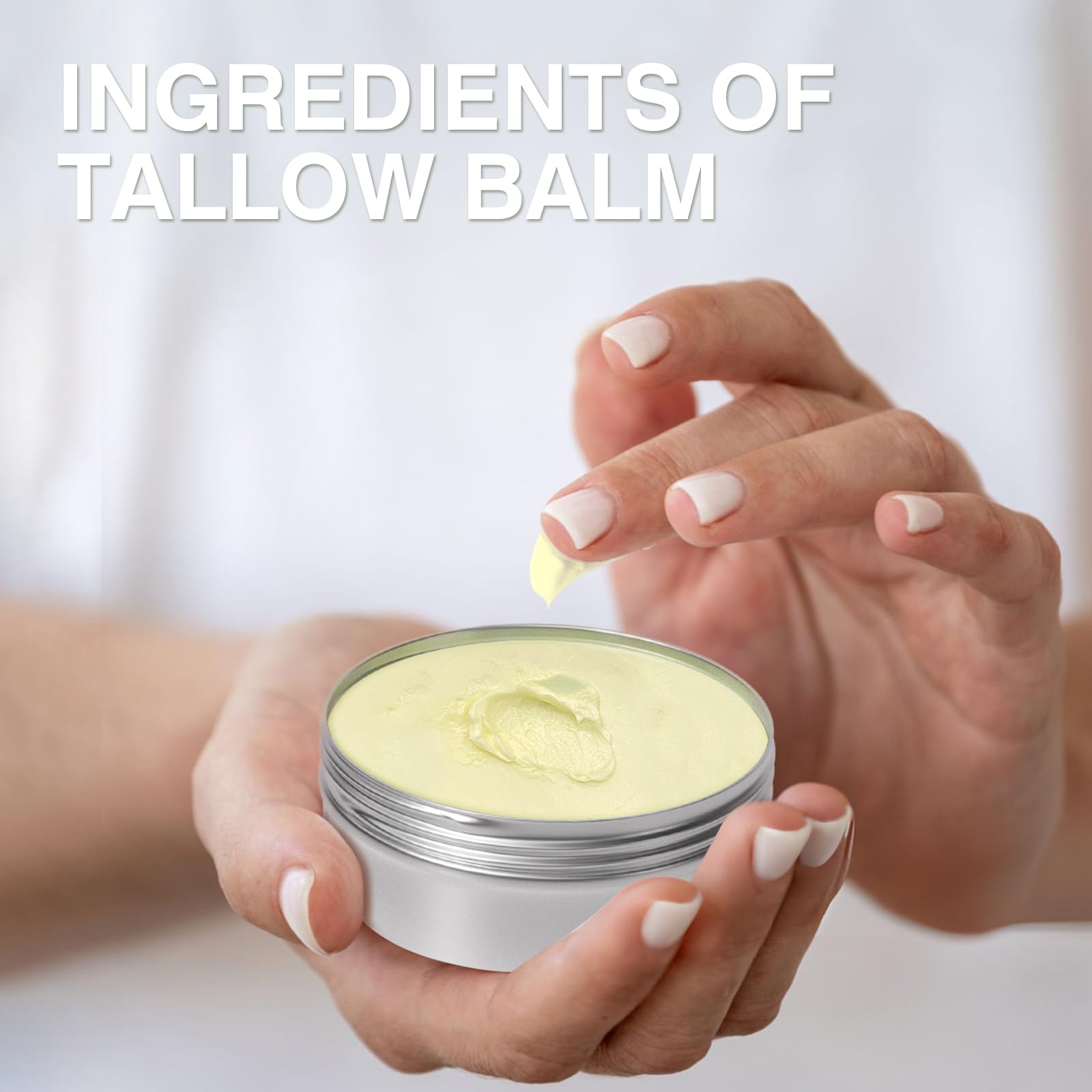 MROUVIK Beef Tallow nutrition label emphasizes vitamins and minerals for skin health.