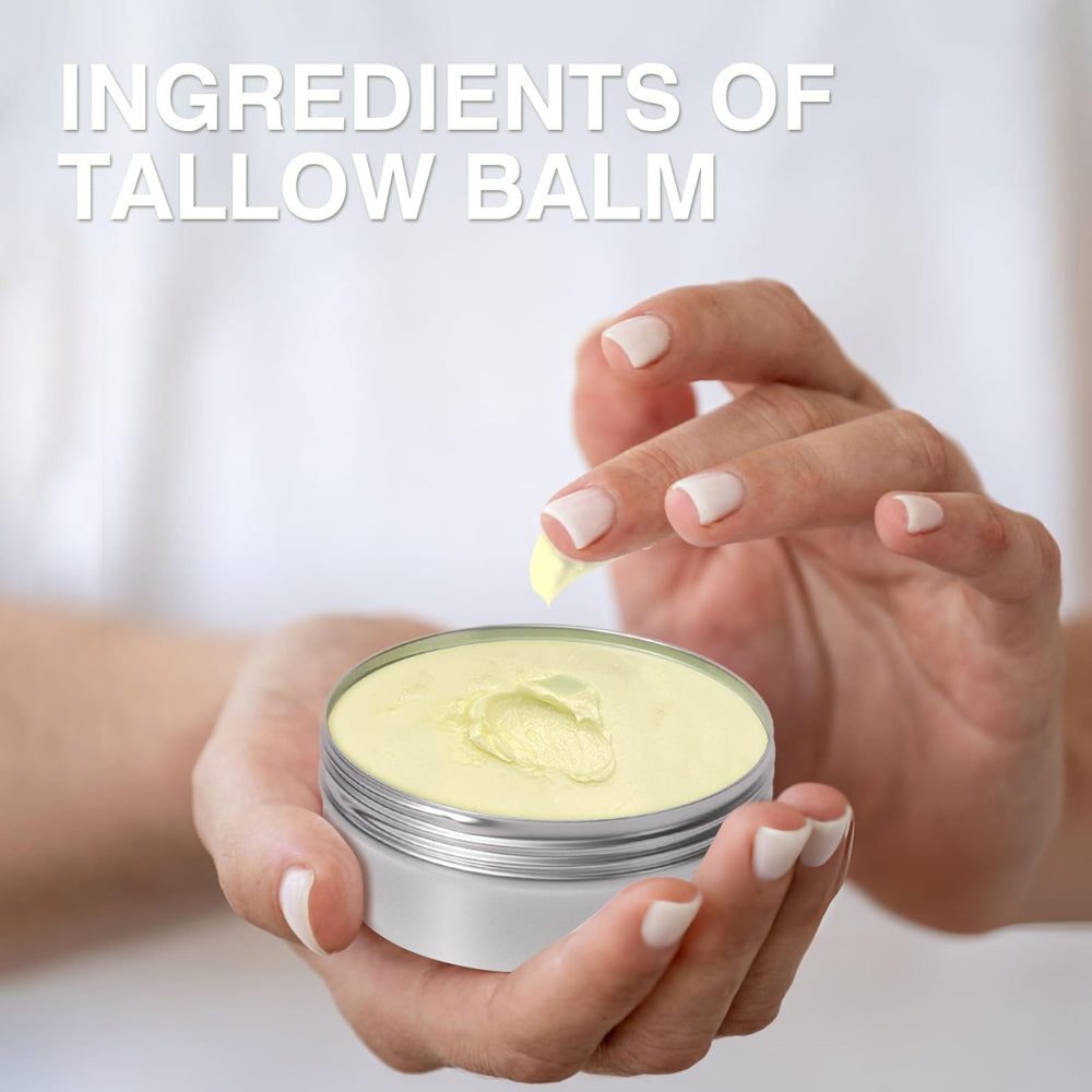 MROUVIK Beef Tallow nutrition label emphasizes vitamins and minerals for skin health.