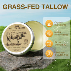 Beef tallow and honey balm texture for easy skin absorption.