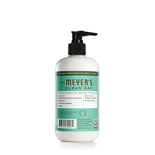 Mrs. Meyer's Basil Hand Lotion application shows quick-absorb hydration