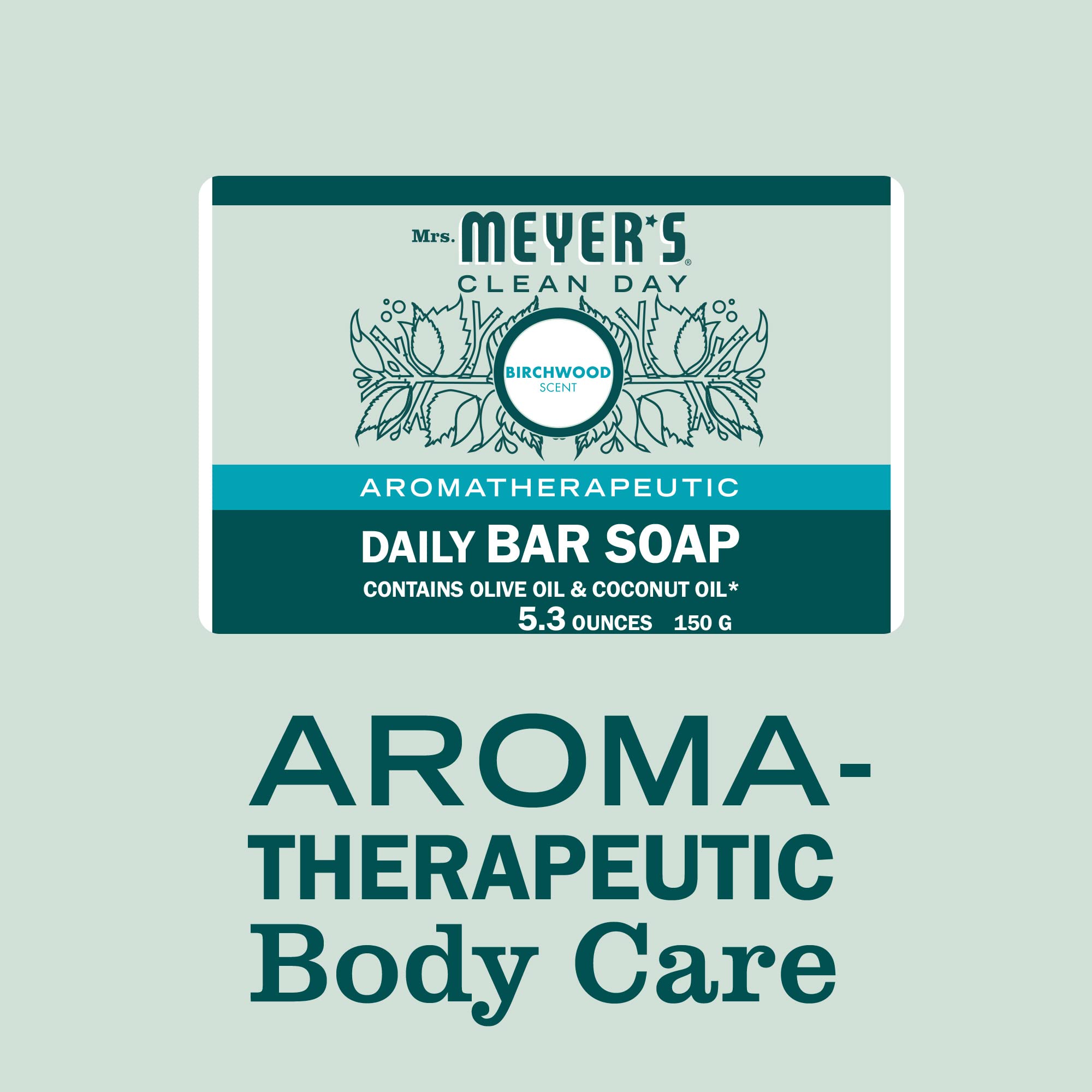 Mrs. Meyer's Birchwood bar soap on sink emphasizes versatile hand and body use.