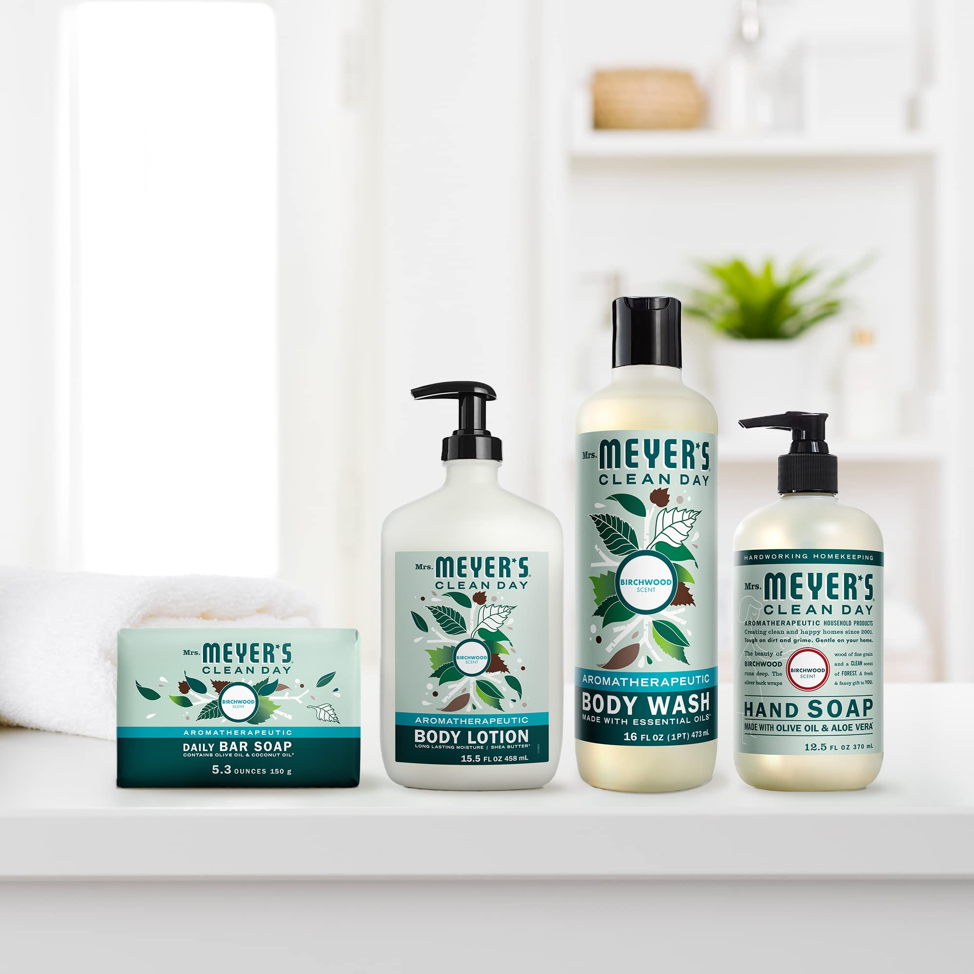 Mrs. Meyer's Birchwood bar soap with rich foam supports daily cleansing.