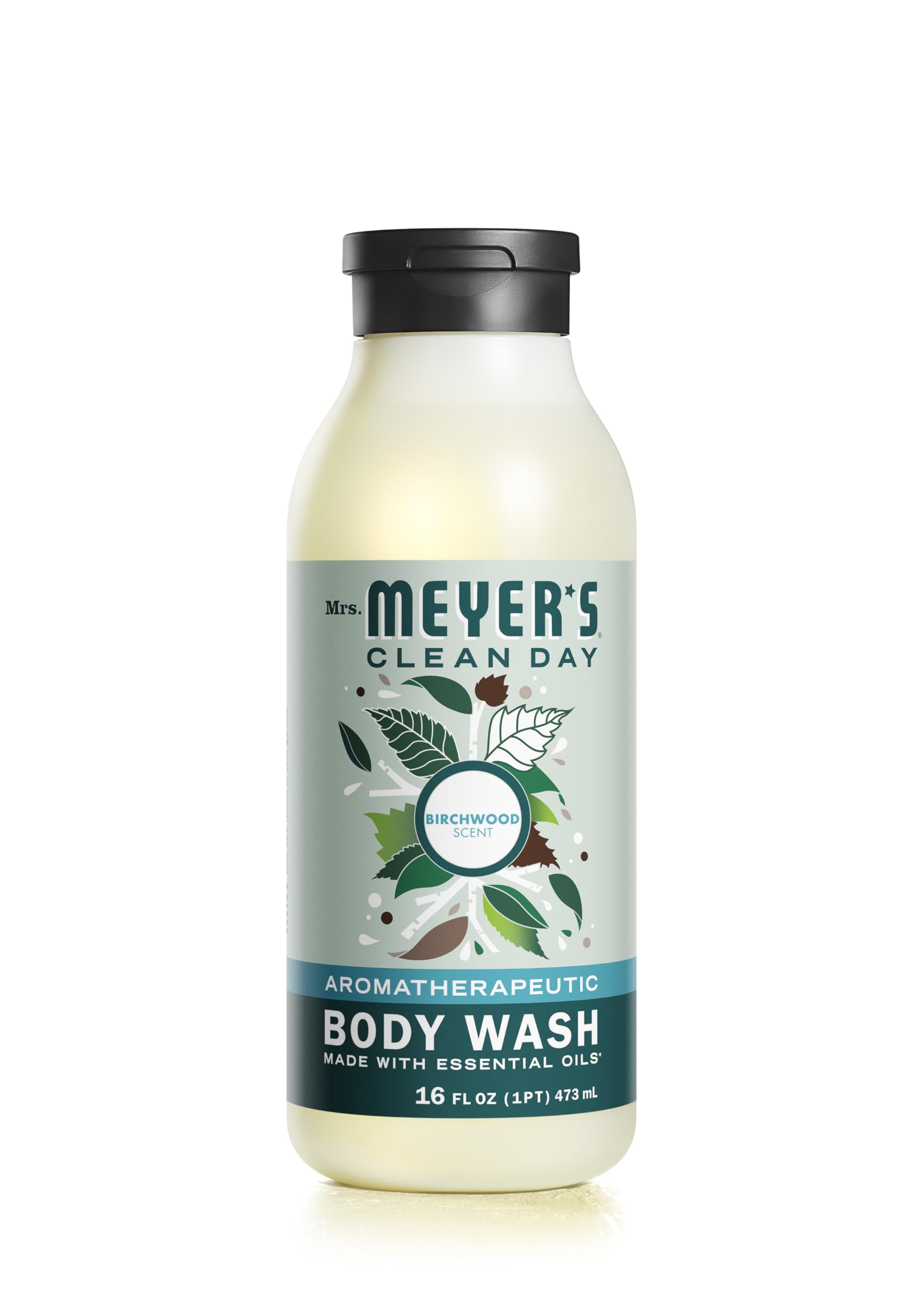 Mrs. Meyer's Birch Wood body wash bottle showing moisturizing formula for daily cleansing
