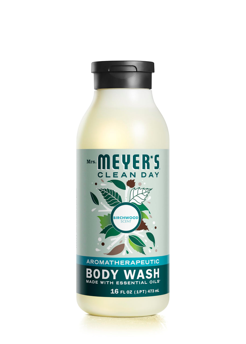 Mrs. Meyer's Birch Wood body wash bottle showing moisturizing formula for daily cleansing