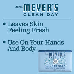 Mrs. Meyer's Clean Day bar soap formula featuring almond and coconut oils.