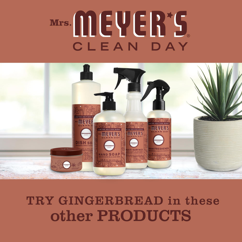 Mrs. Meyer's Gingerbread packaging close-up showing cruelty-free branding