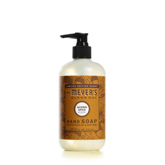 Mrs. Meyer's Acorn Spice hand soap pump bottle for easy, mess-free dispensing
