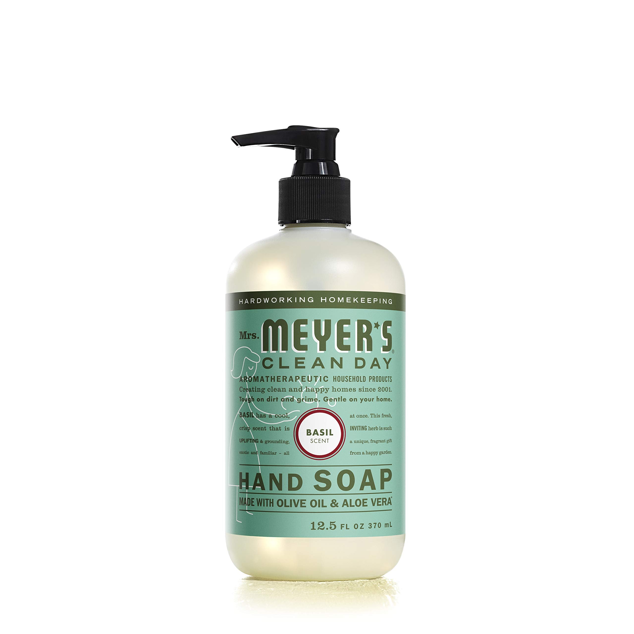 Mrs. Meyer's Clean Day Basil hand soap bottle with uplifting scent for daily cleansing