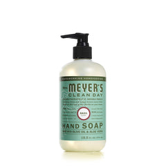 Mrs. Meyer's Clean Day Basil hand soap bottle with uplifting scent for daily cleansing