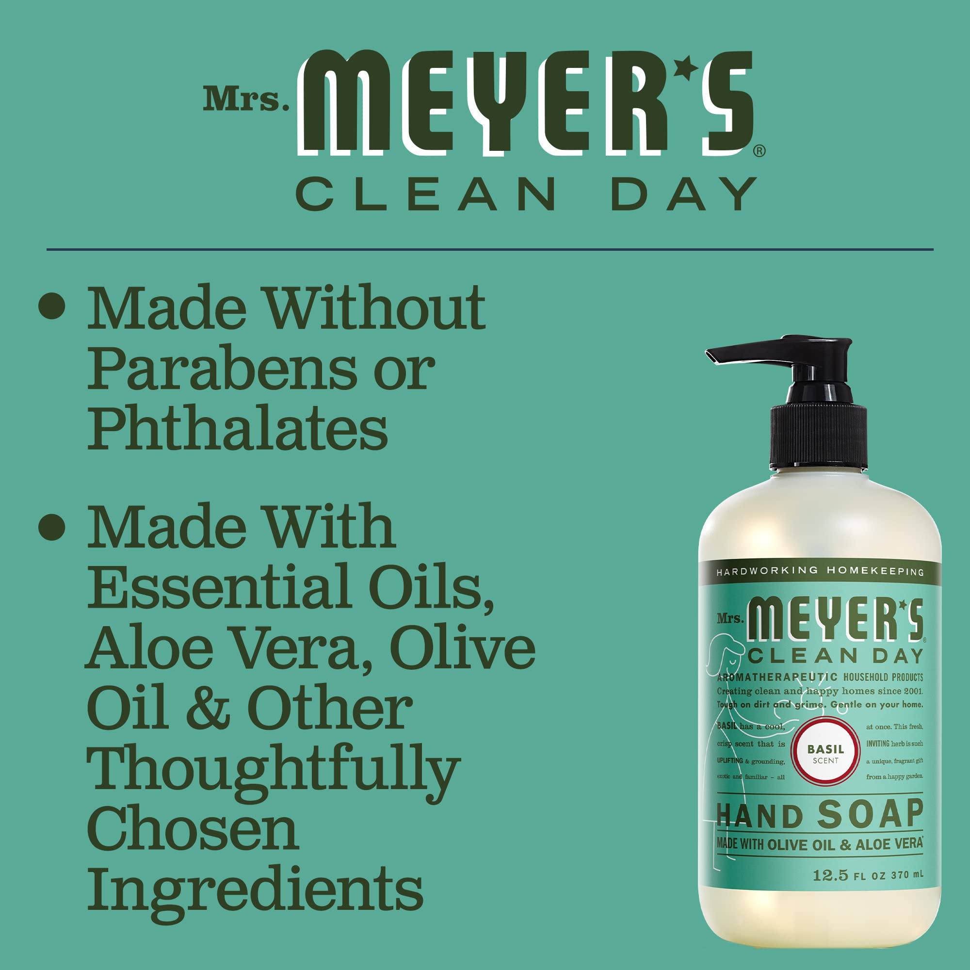 Bathroom sink display featuring Mrs. Meyer's Basil hand soap