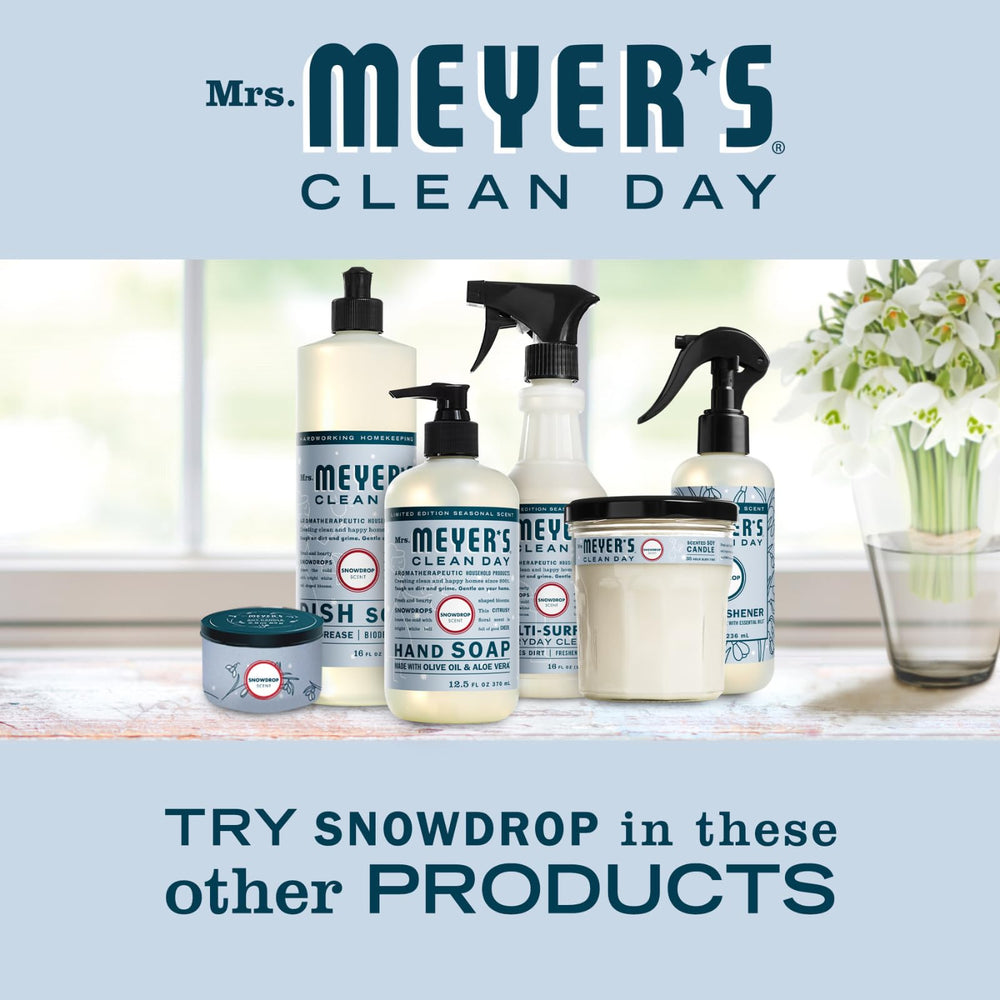 Mrs. Meyer's Clean Day Snowdrop hand soap close-up reveals hydrating formula.