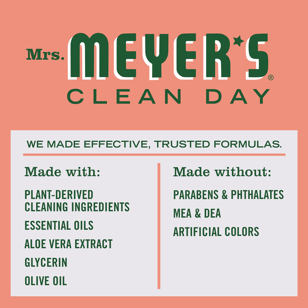 Close-up of hands with Mrs. Meyer's Geranium refill, softening and refreshing feel