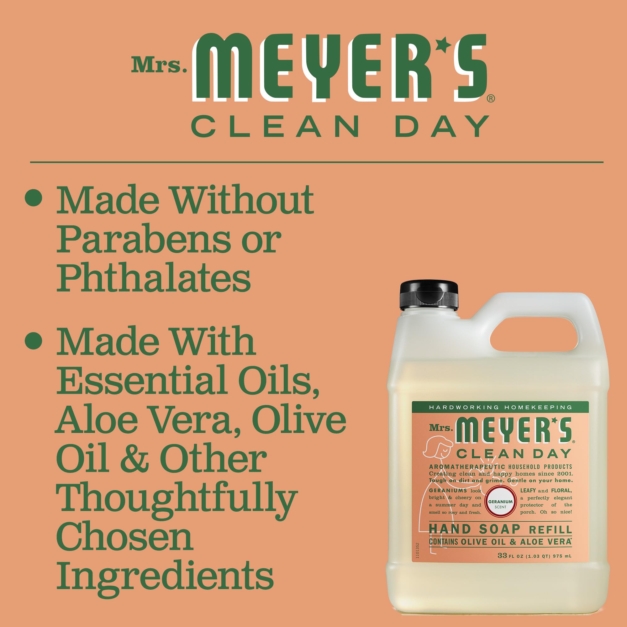 Eco-friendly packaging of Mrs. Meyer's Geranium refill emphasizing sustainability