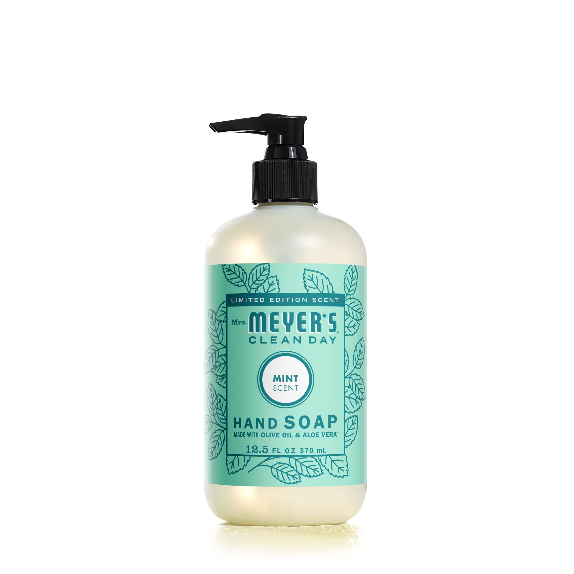 Mrs. Meyer's Clean Day Mint bottle-front highlighting refreshing scent for busy hands.
