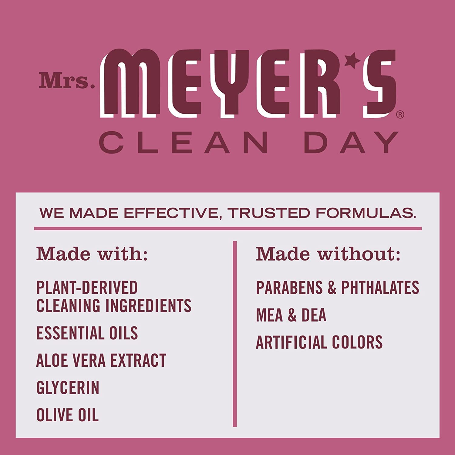 Mrs. Meyer's Clean Day foamy lather demonstrates moisturizing action for hardworking hands.