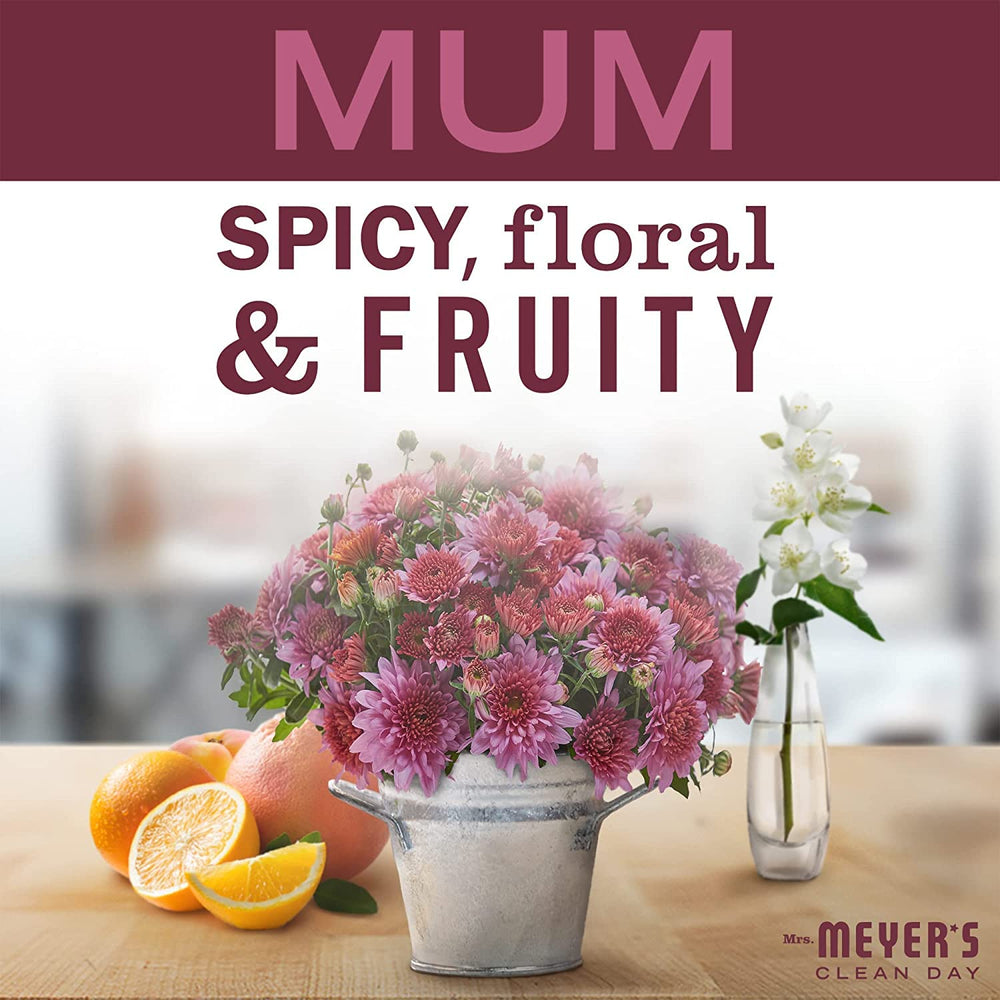 Mrs. Meyer's Mum pump highlights quick hand washing with uplifting floral-herbal aroma.