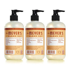 Mrs. Meyer's Clean Day Hand Soap Oat Blossom label closeup highlights scent
