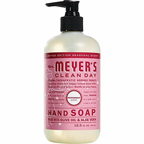 Mrs. Meyer's Clean Day peppermint label highlighting garden scent and cruelty-free ethics.