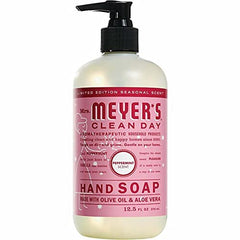 Mrs. Meyer's Clean Day peppermint label highlighting garden scent and cruelty-free ethics.