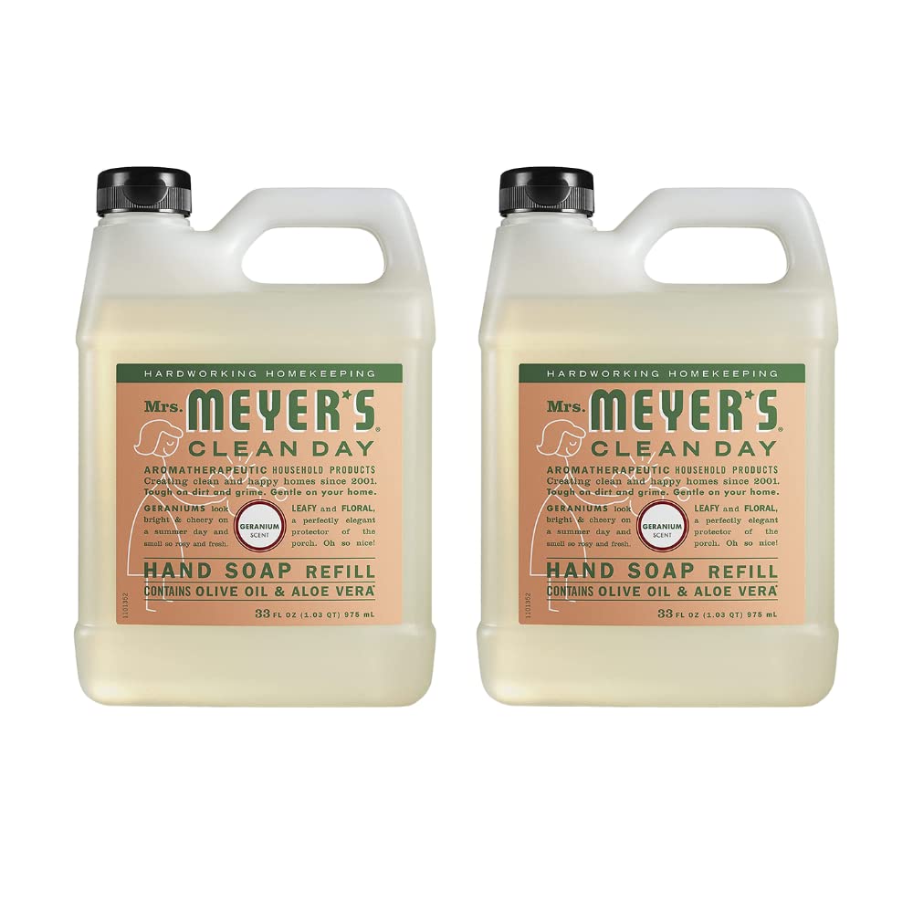 Mrs. Meyer's Geranium refill bottle with eco-friendly packaging for easy home refills