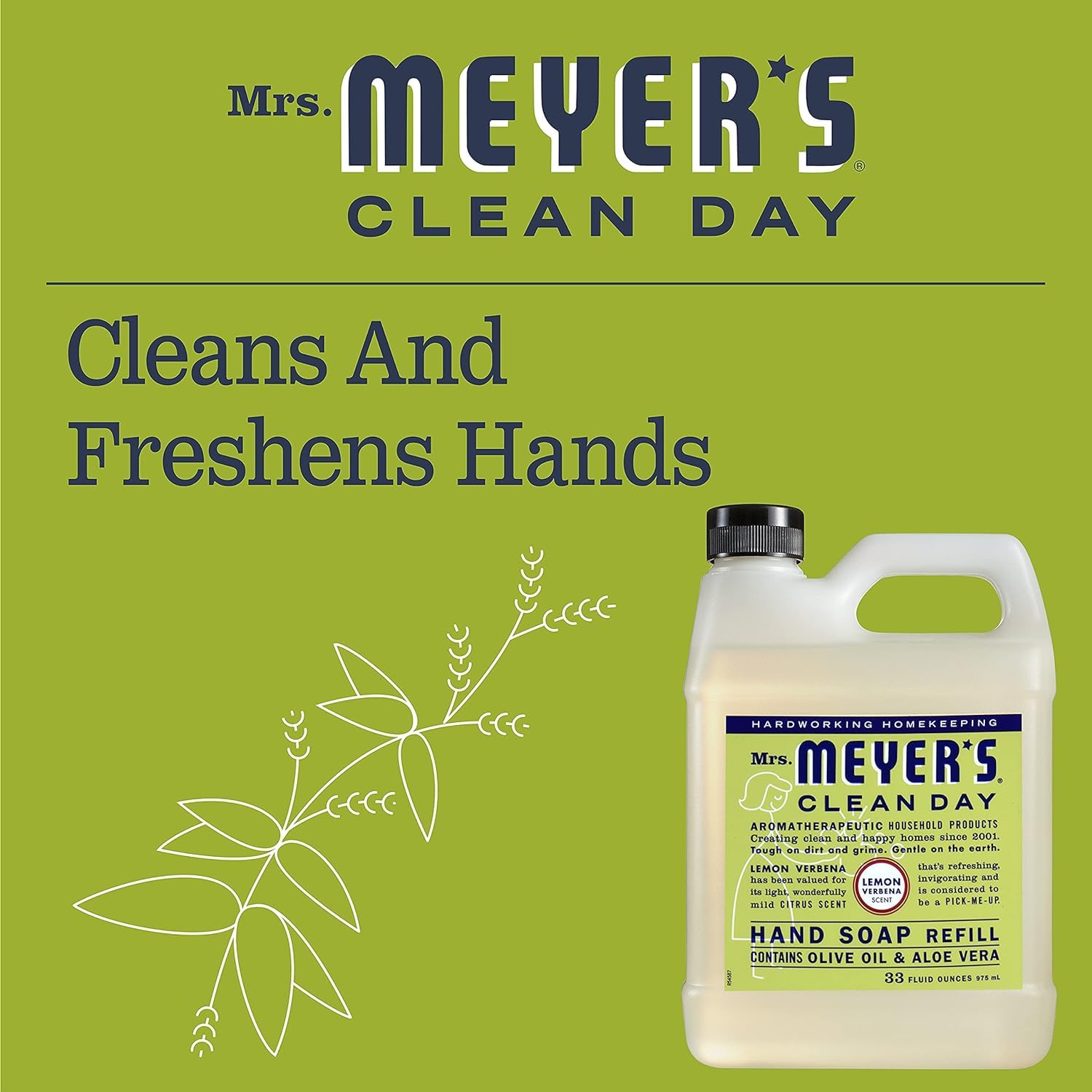 Mrs. Meyer's Clean Day ingredients closeup show olive oil and aloe for skin-friendly cleansing.