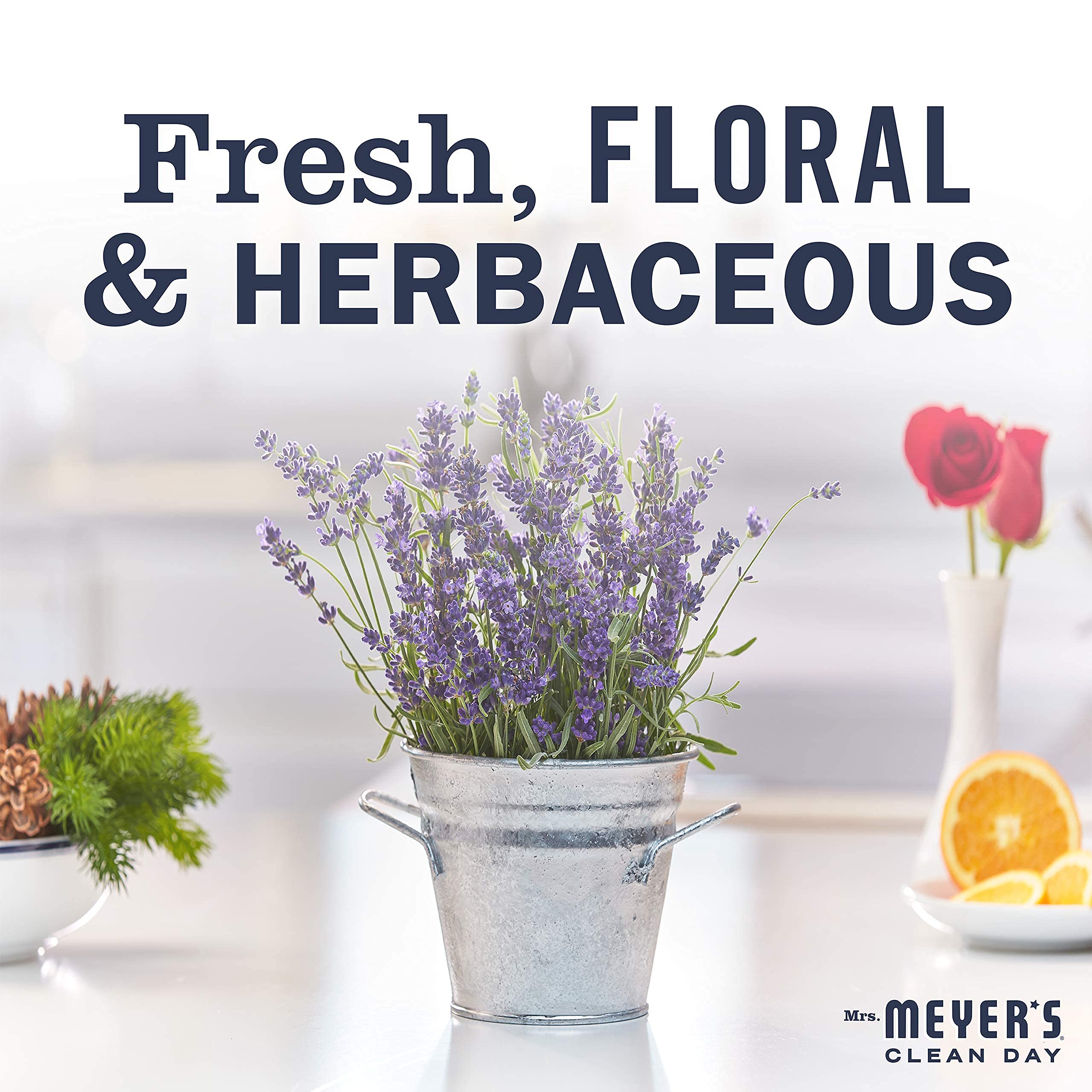 Front view of Lavender + Basil refill pack shows garden-inspired scent for refreshing hand washing