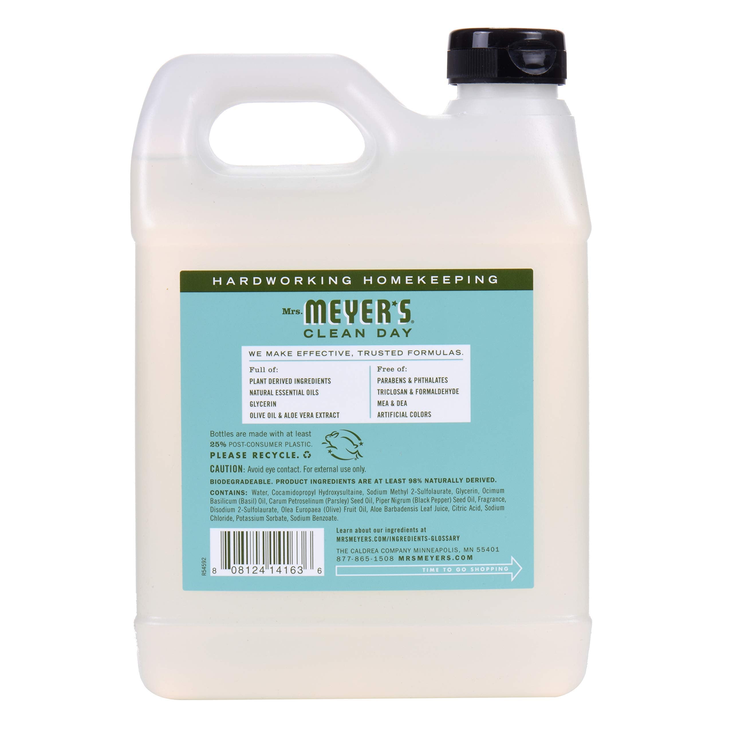 Mrs. Meyer's Clean Day Lemon Verbena refill label close-up highlighting fresh scent.