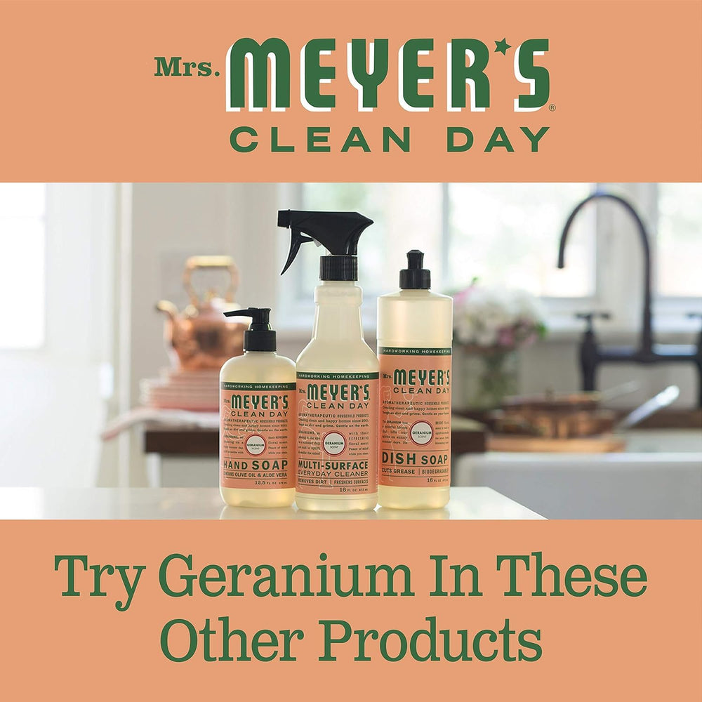 Mrs. Meyer's Clean Day hand soap refill petals close-up hints rosy scent and moisturizing feel