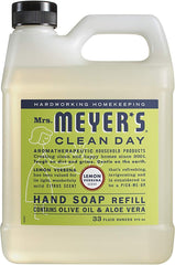 Mrs. Meyer's Clean Day Rain Water bottle conveys crisp, refreshing scent for calm handwashing.
