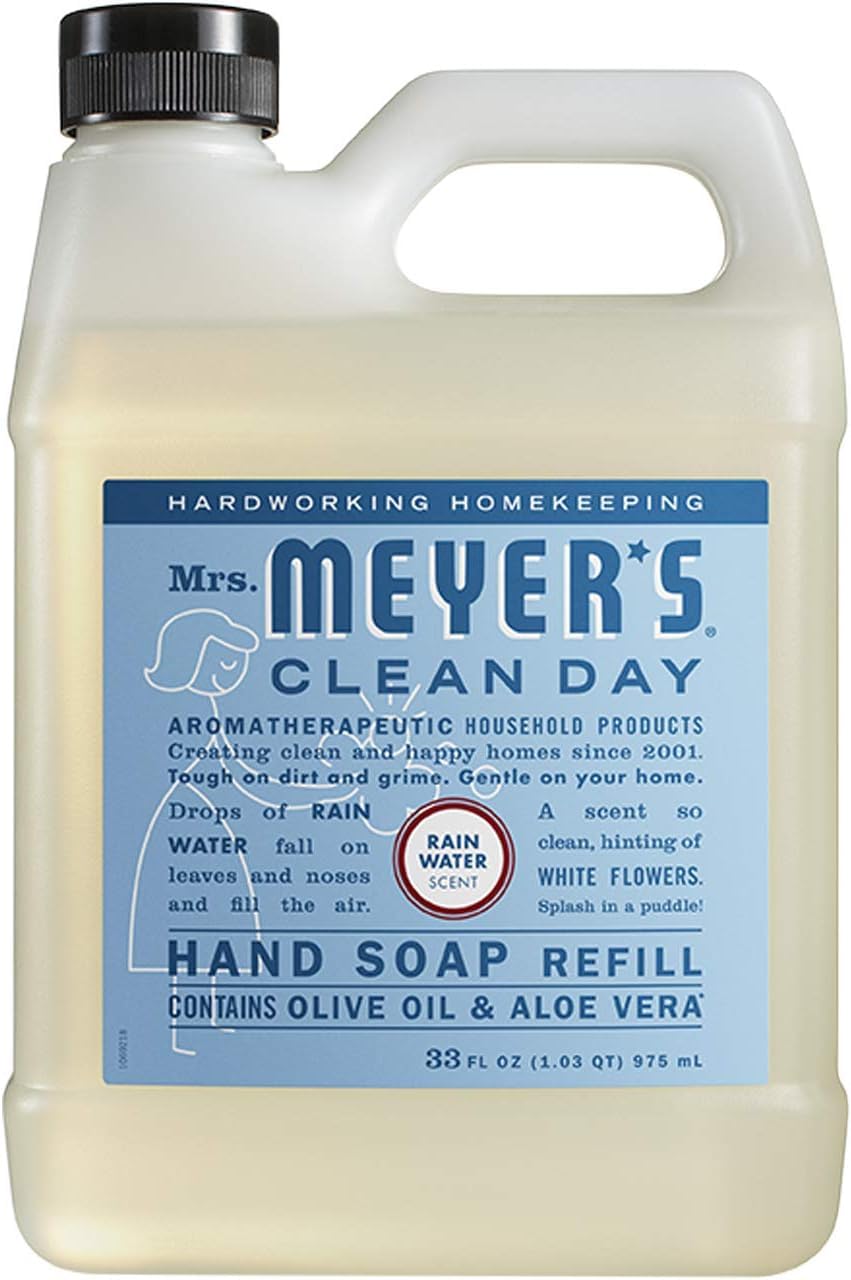 Mrs. Meyer's Clean Day Rain Water pump highlights everyday fragrance alongside gentle cleansing.