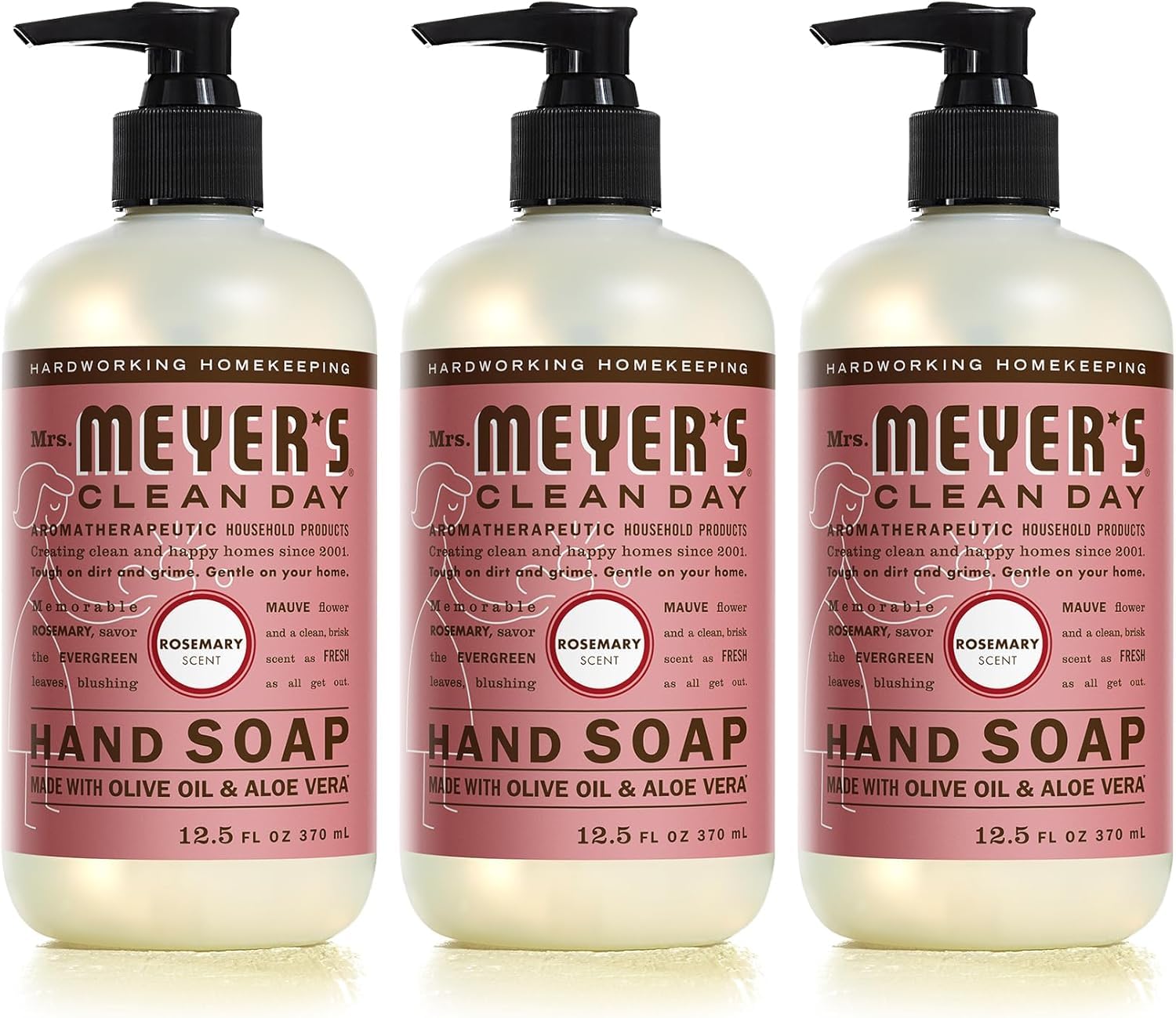 Mrs. Meyer's Clean Day Rosemary bottle highlights a refreshing, daily hand care scent