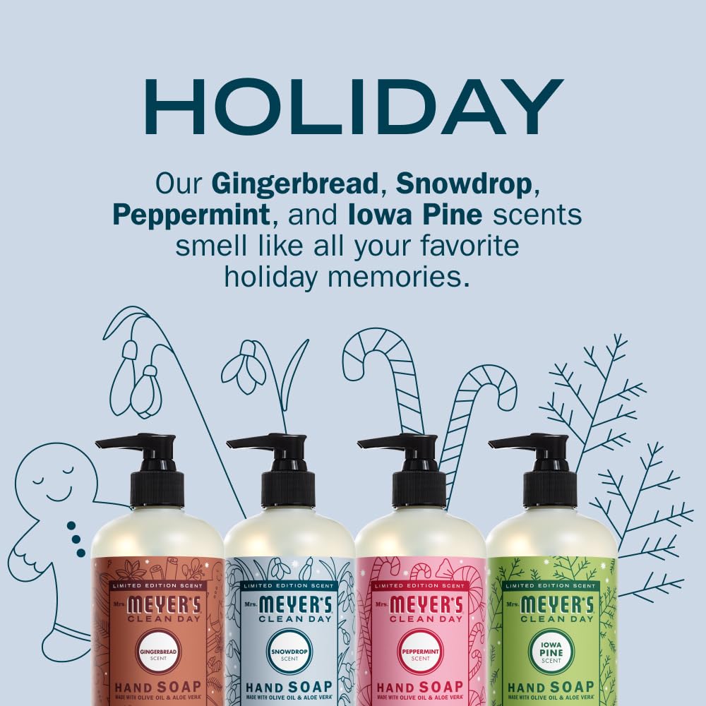 Mrs. Meyer's Clean Day Holiday Hand Soap Set gift packaging suggests a thoughtful, giftable set