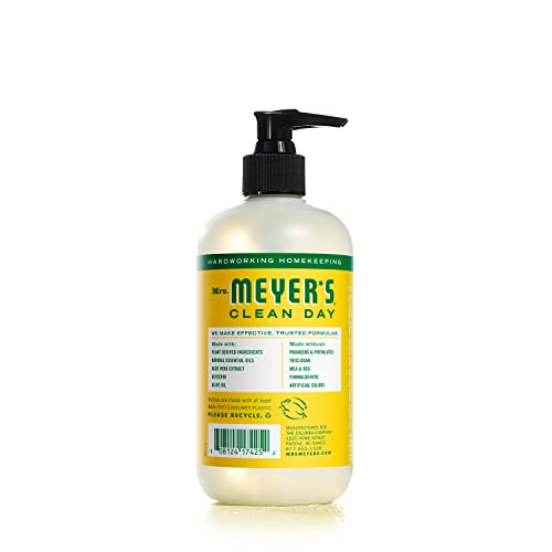 Mrs. Meyer's Honeysuckle hand soap pump bottle demonstrates a garden-fresh scent and easy dispensing.