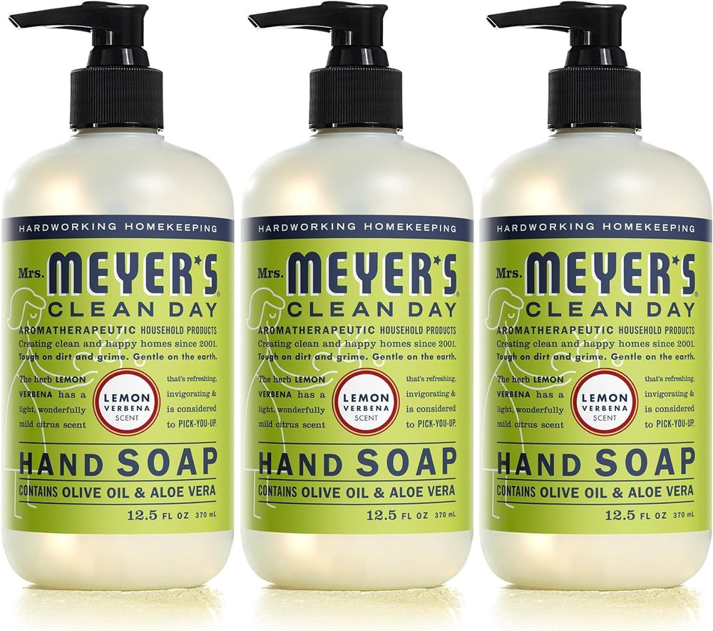 Mrs. Meyer's Clean Day Lemon Verbena bottle pour delivers refreshing citrus cleansing