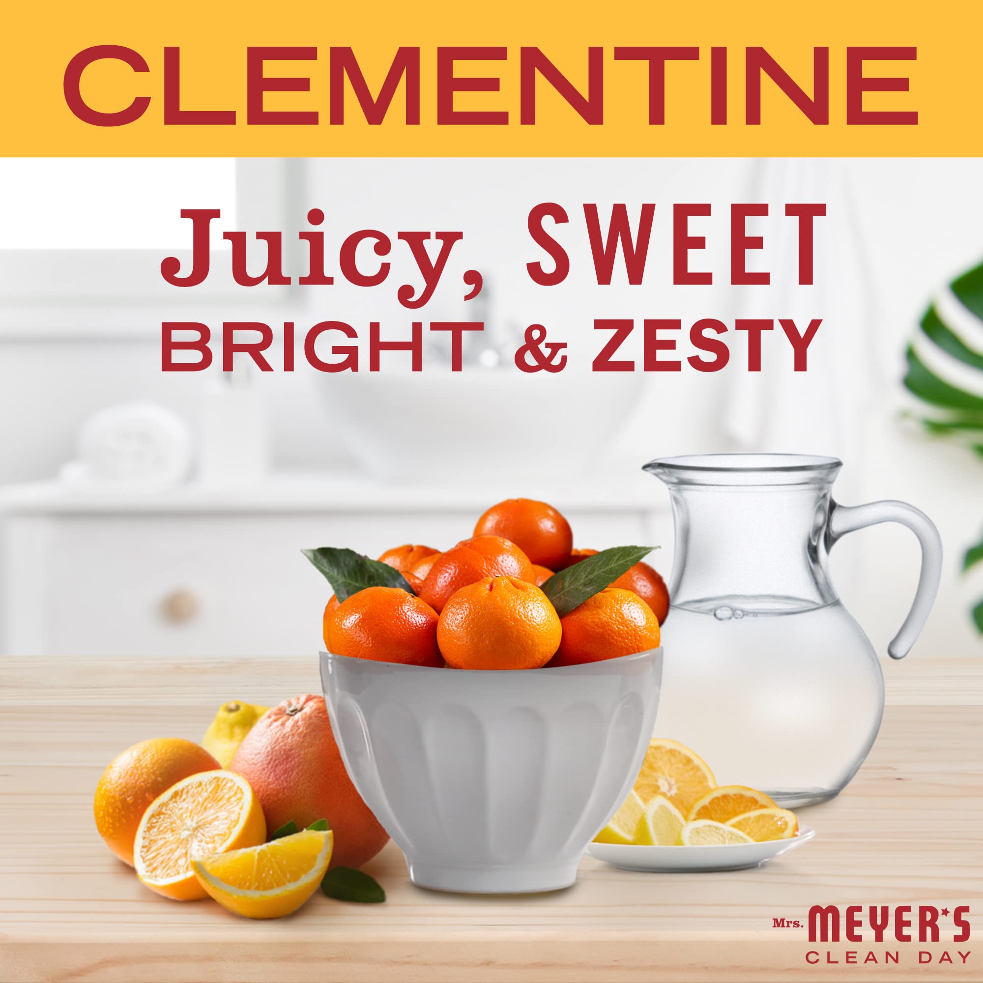 Mrs. Meyer's Clean Day Clementine bottle highlights aloe vera and oils for soothing care.