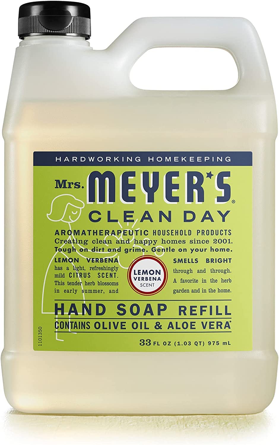 Mrs. Meyer's Clean Day Plant-based formula label close-up highlighting olive oil and aloe