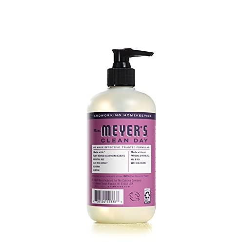 Mrs. Meyer's Clean Day Plum Berry hand soap label highlights cruelty-free, paraben-free ingredients.