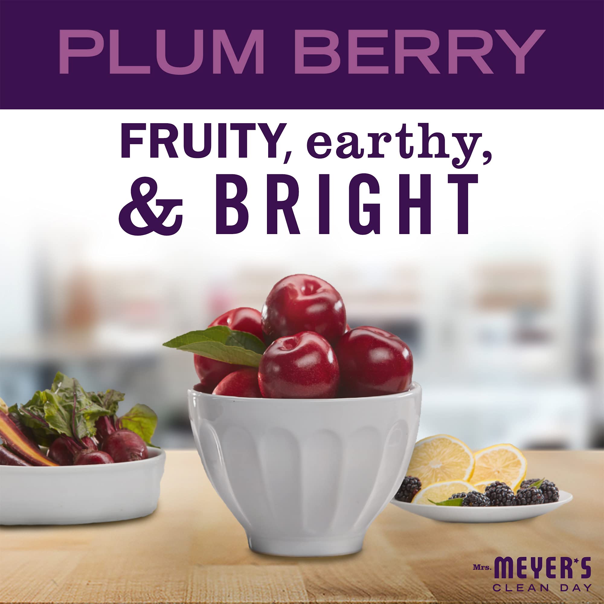 Olive oil and aloe vera listed among Mrs. Meyer's Plum Berry hand soap ingredients.
