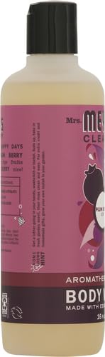 Mrs Meyers Clean Day Plumberry bathroom shelf displays cruelty-free skincare routine.