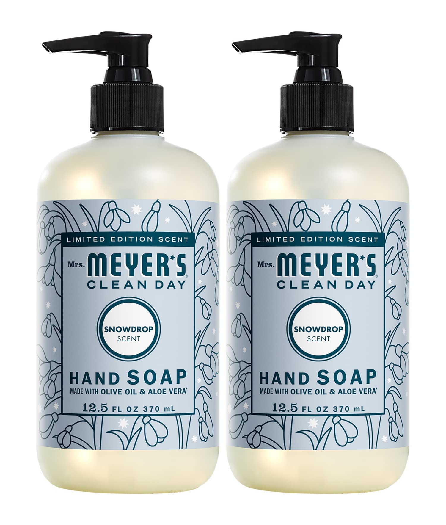 Mrs. Meyer's Snowdrop hand soap bottle for daily cleansing.