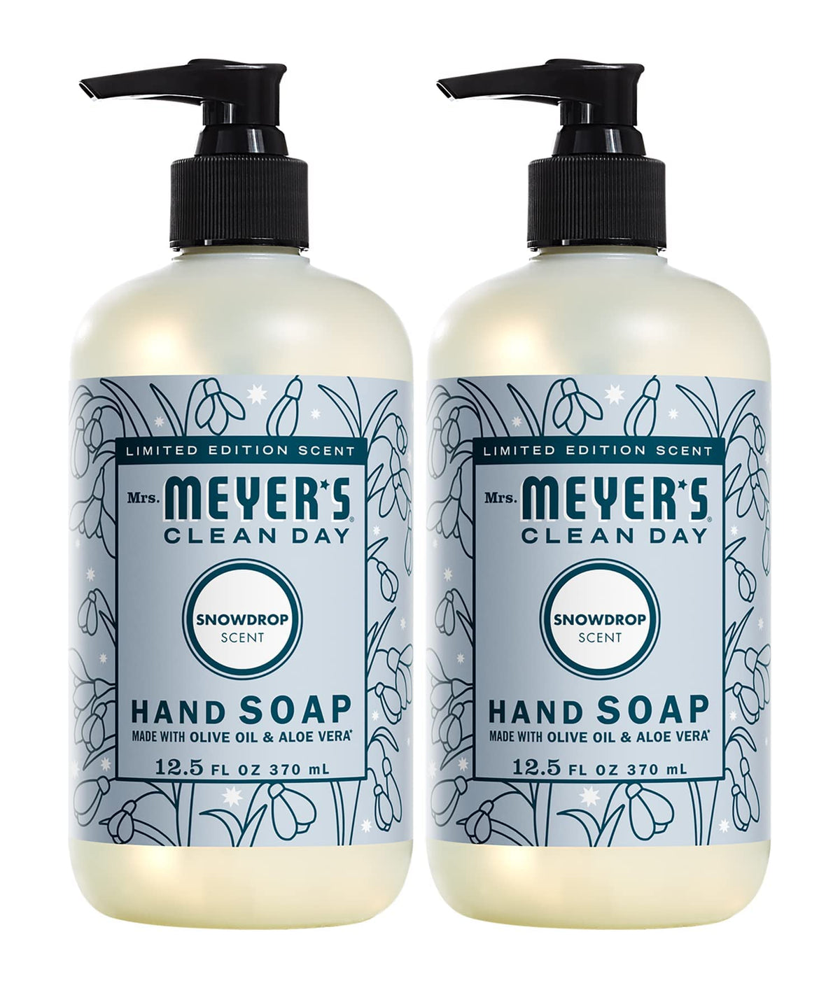 Mrs. Meyer's Snowdrop hand soap bottle for daily cleansing.