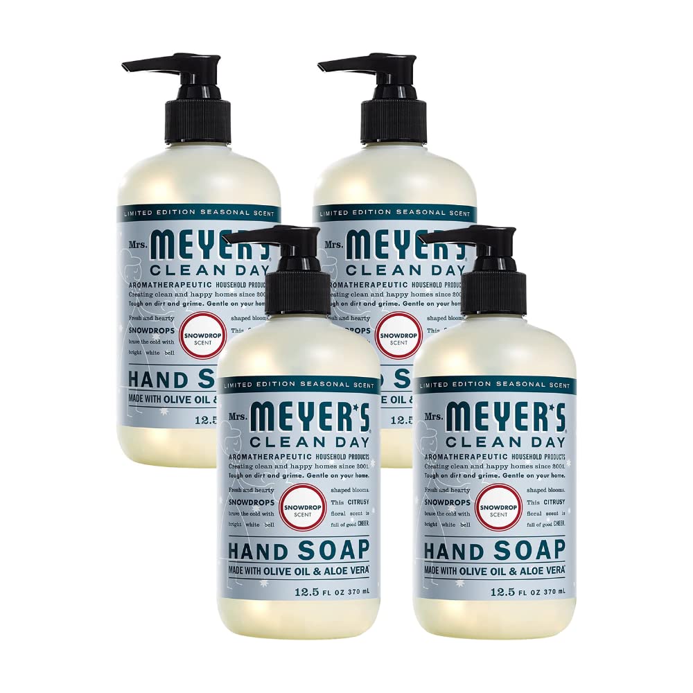 Mrs. Meyer's Clean Day SnowDrop hand soap bottle with refreshing citrus-floral fragrance for quick hand refresh.