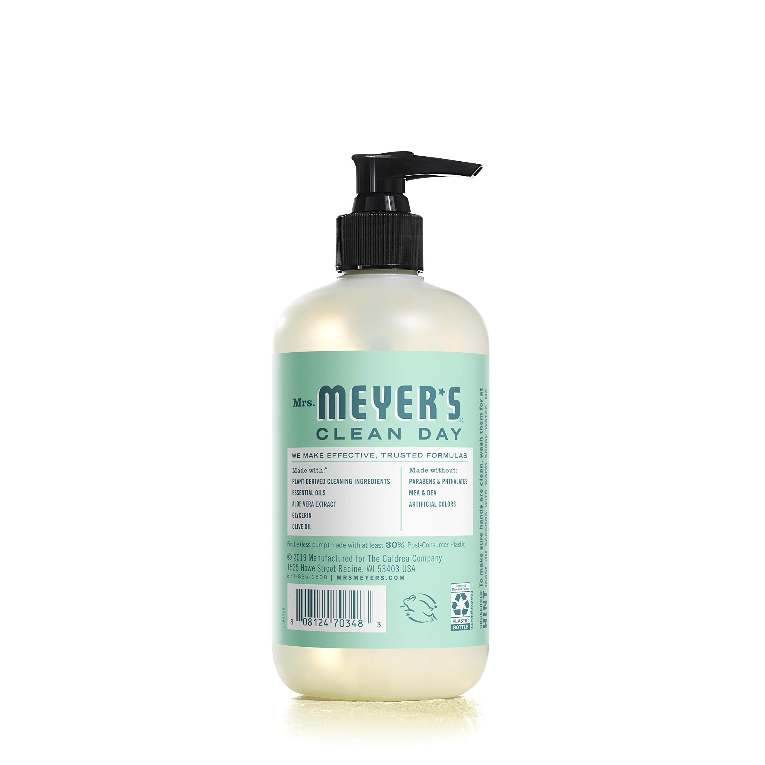 Mrs. Meyer's cruelty-free packaging highlights plant-based ingredients.