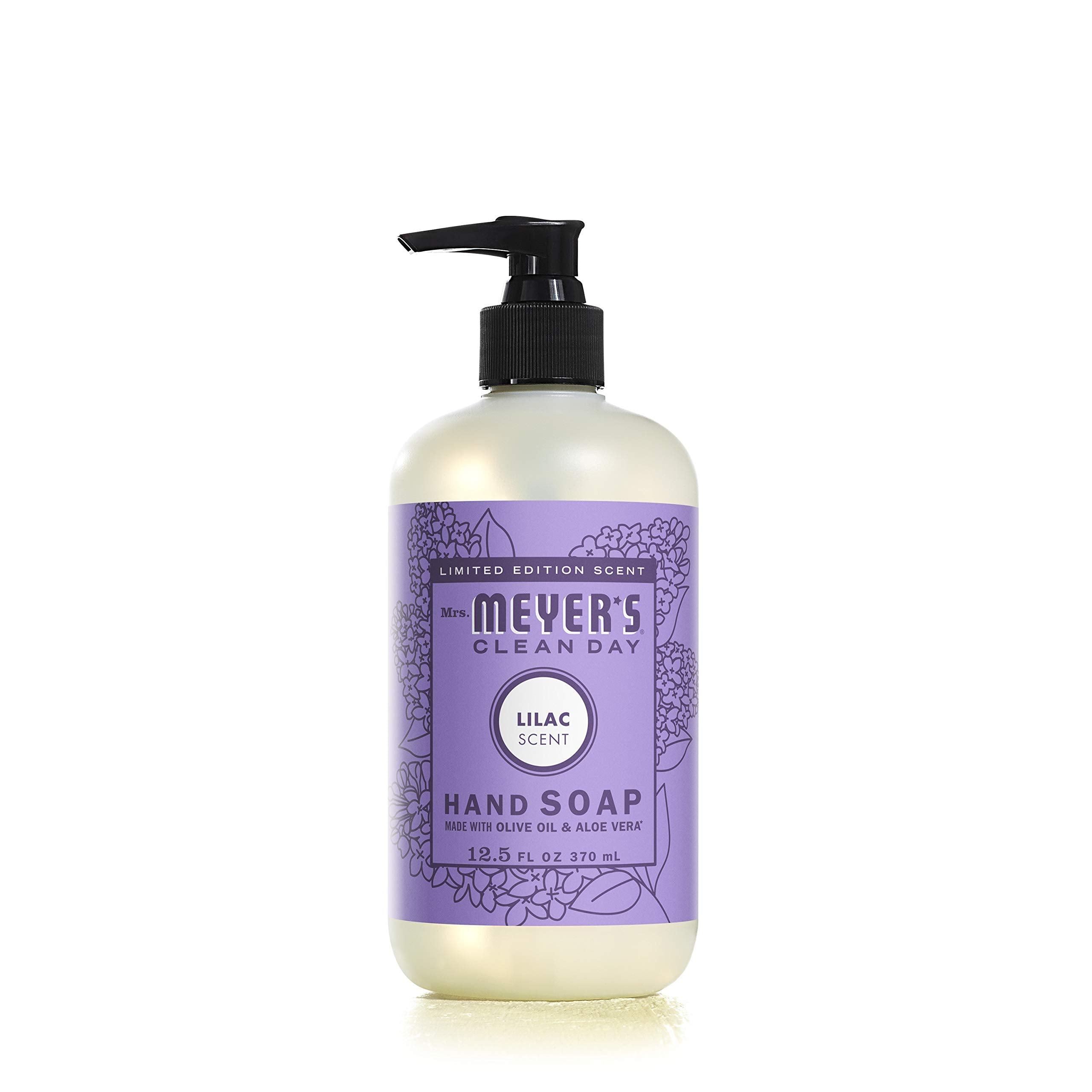 Mrs. Meyer's Lilac hand soap bottle offers sweet floral scent for clean hands.