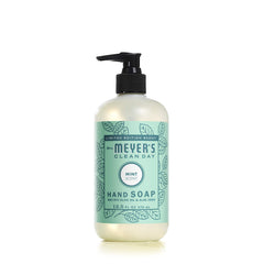 Mrs. Meyer's Mint hand soap bottle delivers crisp, energizing scent for quick hand refresh.