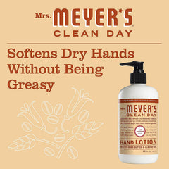 Mrs Meyer's Oat Blossom Hand Lotion hands applying lotion after washing show soothing hydration and soft skin.