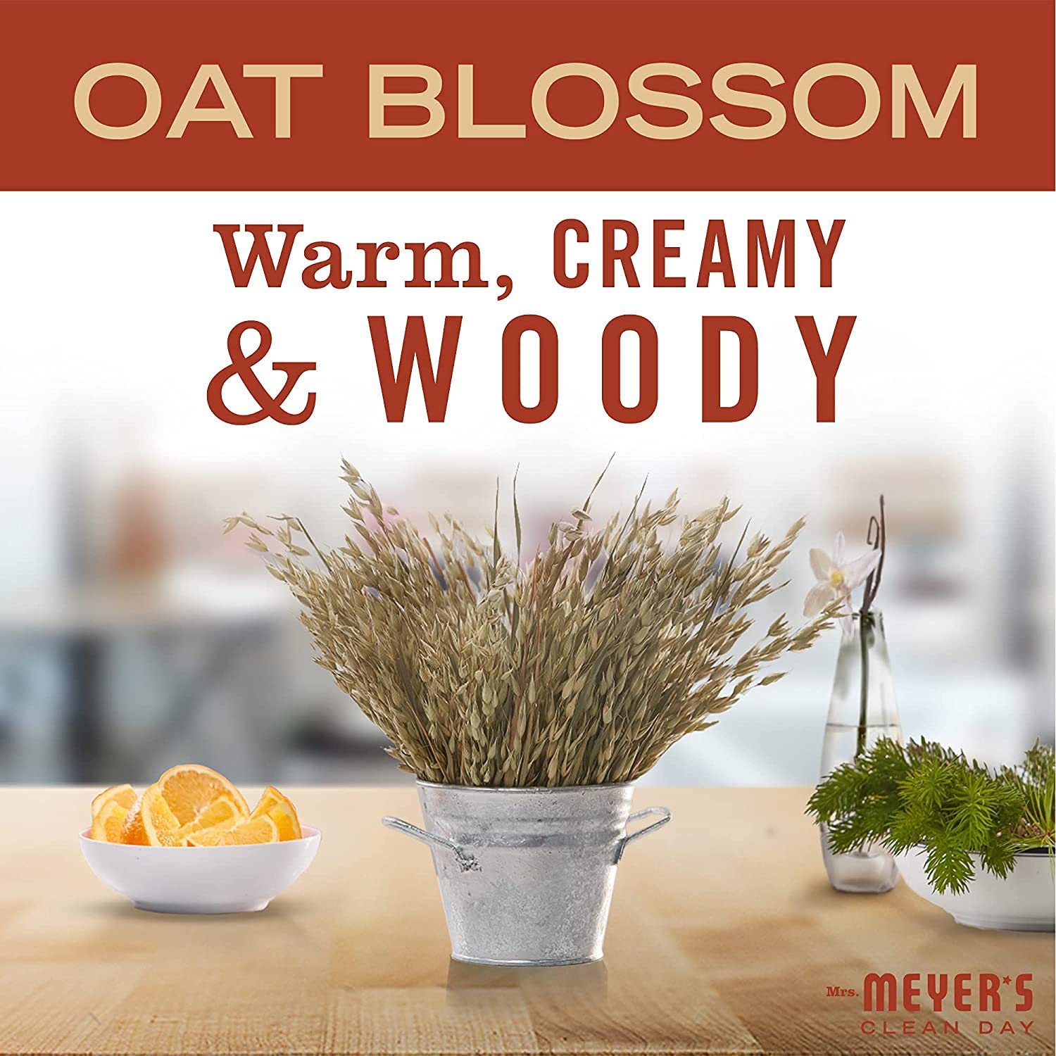 Mrs Meyer's Oat Blossom Hand Lotion texture shows quick-absorbing cream for smooth hands.